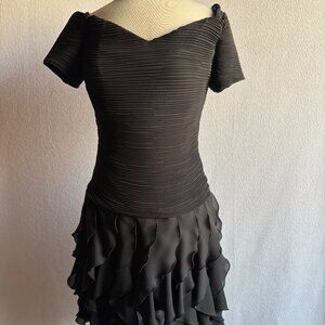 1980s Black Off the Shoulder Evening Dress